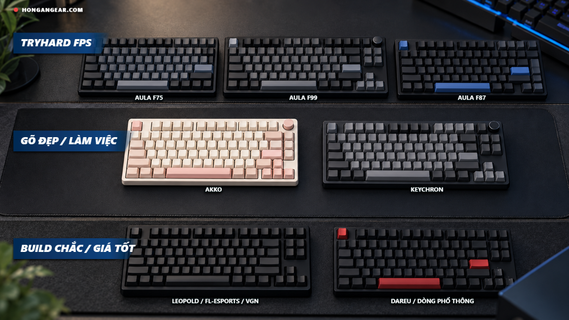 Bảng bàn phím cơ cũ theo nhu cầu: tryhard FPS, gõ đẹp, build chắc giá tốt